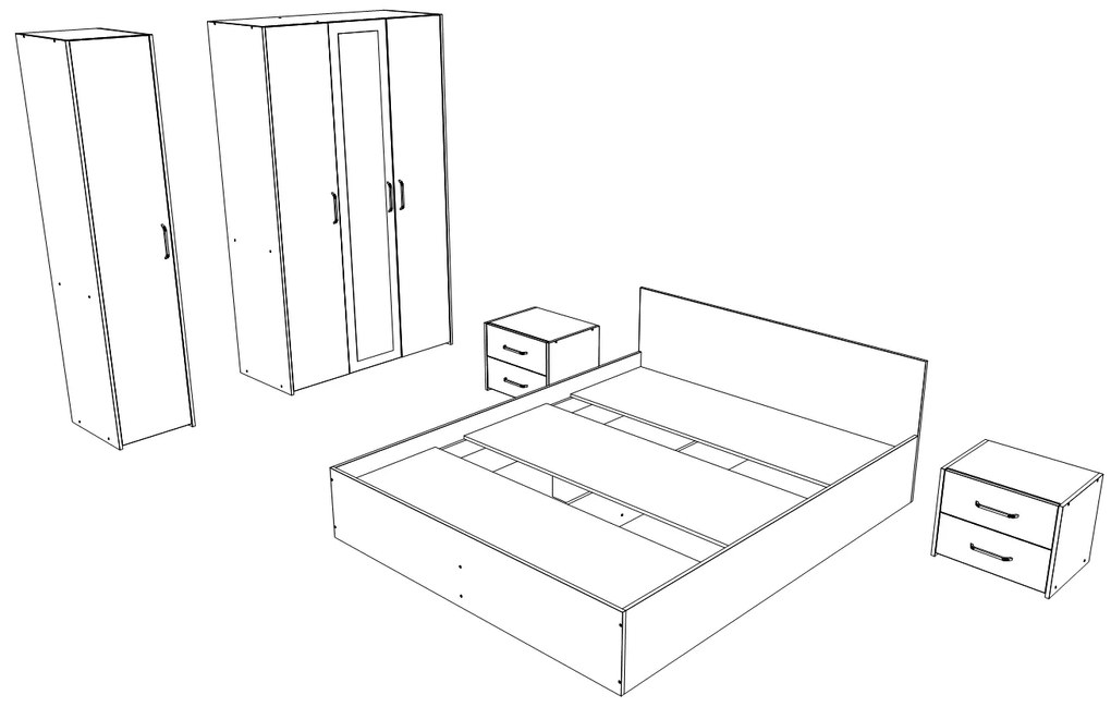 Set dormitor Malmo V7, Pat 200 x 160 cm, Stejar Alb/Antracit