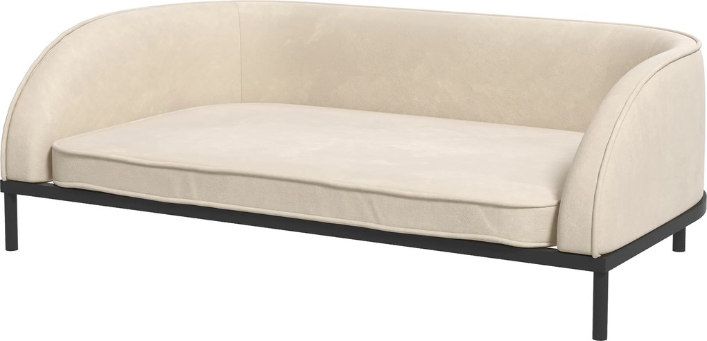 PawHut Canapea pentru, Scaun pentru Câini Mari și Mijlocii Înălțat cu Picioare și Husă Detașabilă, 101,5x62x34,5 cm, Crem | Aosom Romania