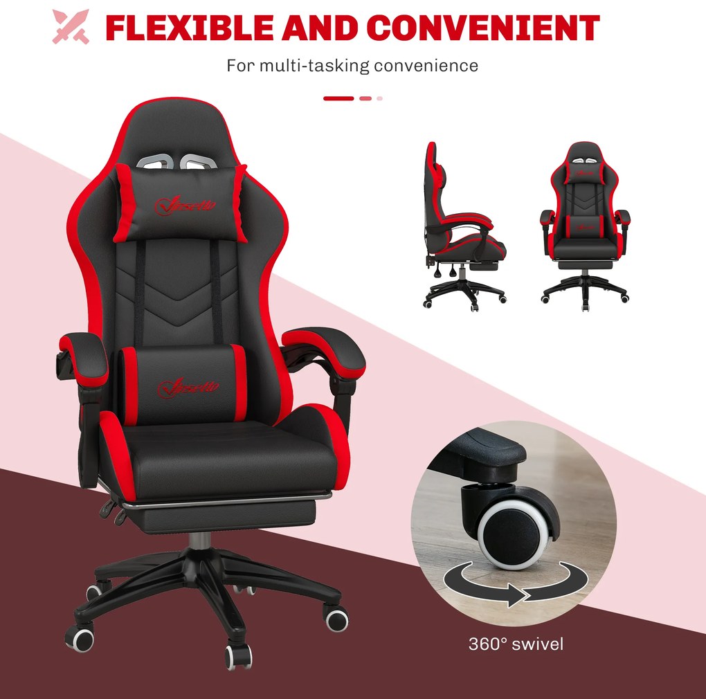 Vinsetto Scaun Gaming cu Înălțime Reglabilă și cu Spătar Rabatabil, 65x65x121-129 cm, Negru | Aosom Romania