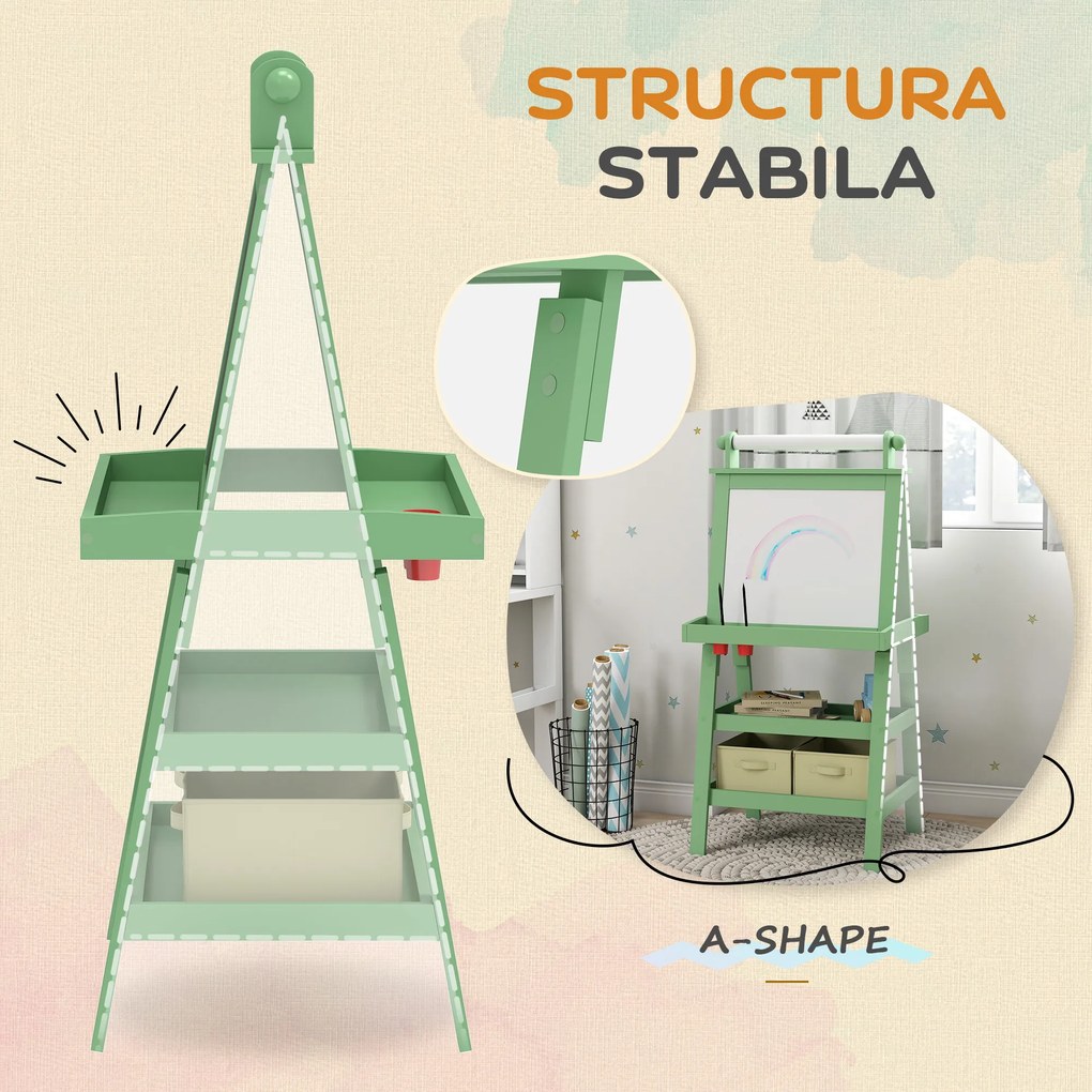 AIYAPLAY Tablă de Desen Dublă Pentru Copii 3-6 Ani, 59x48x118 cm, Verde | Aosom Romania