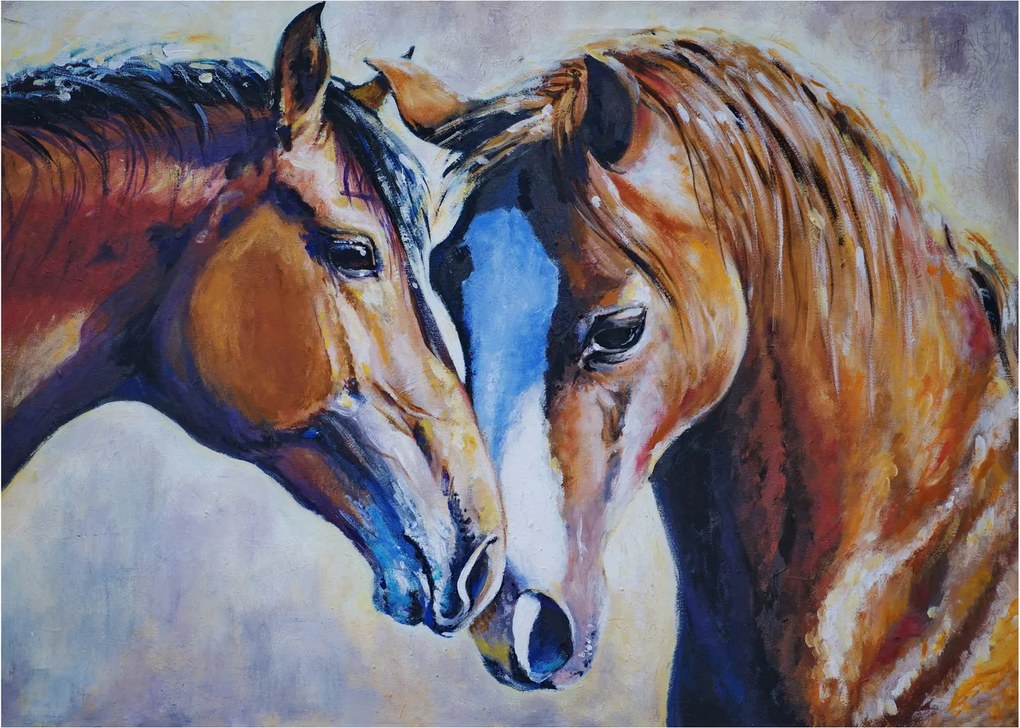 Tablou pe sticlă - Caii îndrăgostiți (70x50 cm)