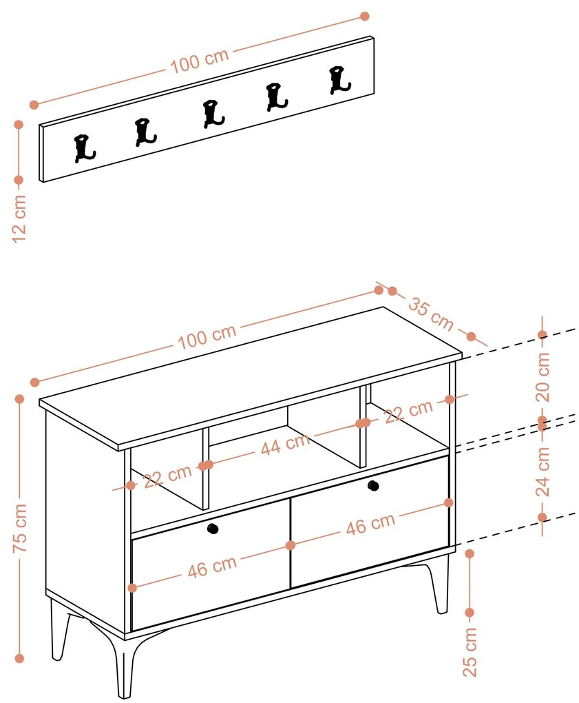 Set mobilier pentru hol Dana (Nuc + Negru). 1073485