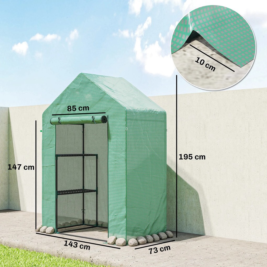 Outsunny Seră de Grădină 143 x 73 x 195 cm cu Rafturi cu 2 Etaje, Verde | Aosom Romania