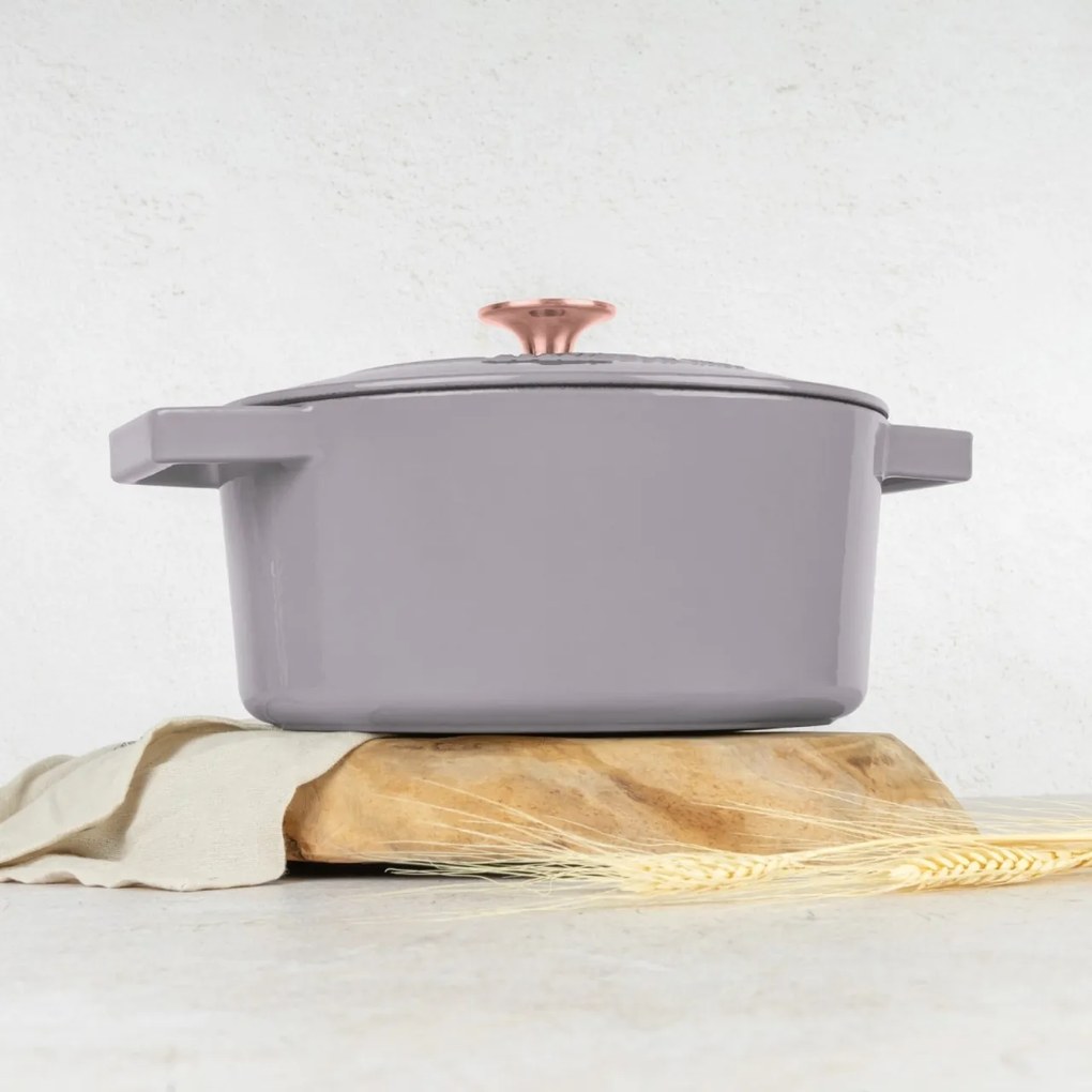 Oală din fontă emailată cu capac 24 cm, 4.35 L Berlinger Haus Taupe Collection BH 6525, distribuție termică excelentă, potrivită cuptor/plite