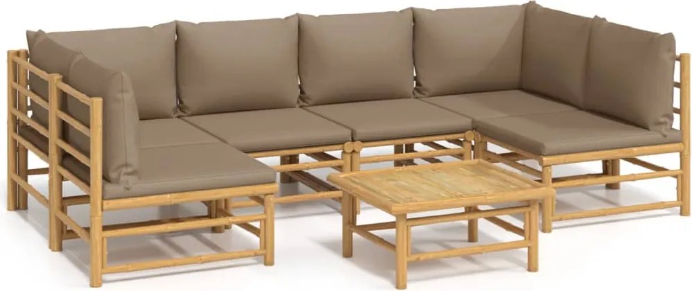 vidaXL Set mobilier de grădină cu perne gri taupe, 7 piese, bambus