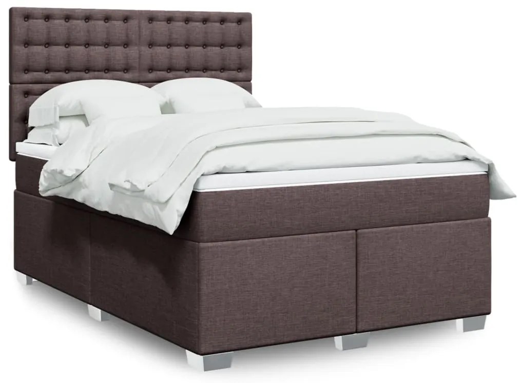 vidaXL Pat box spring cu saltea, maro închis, 160x200 cm, textil