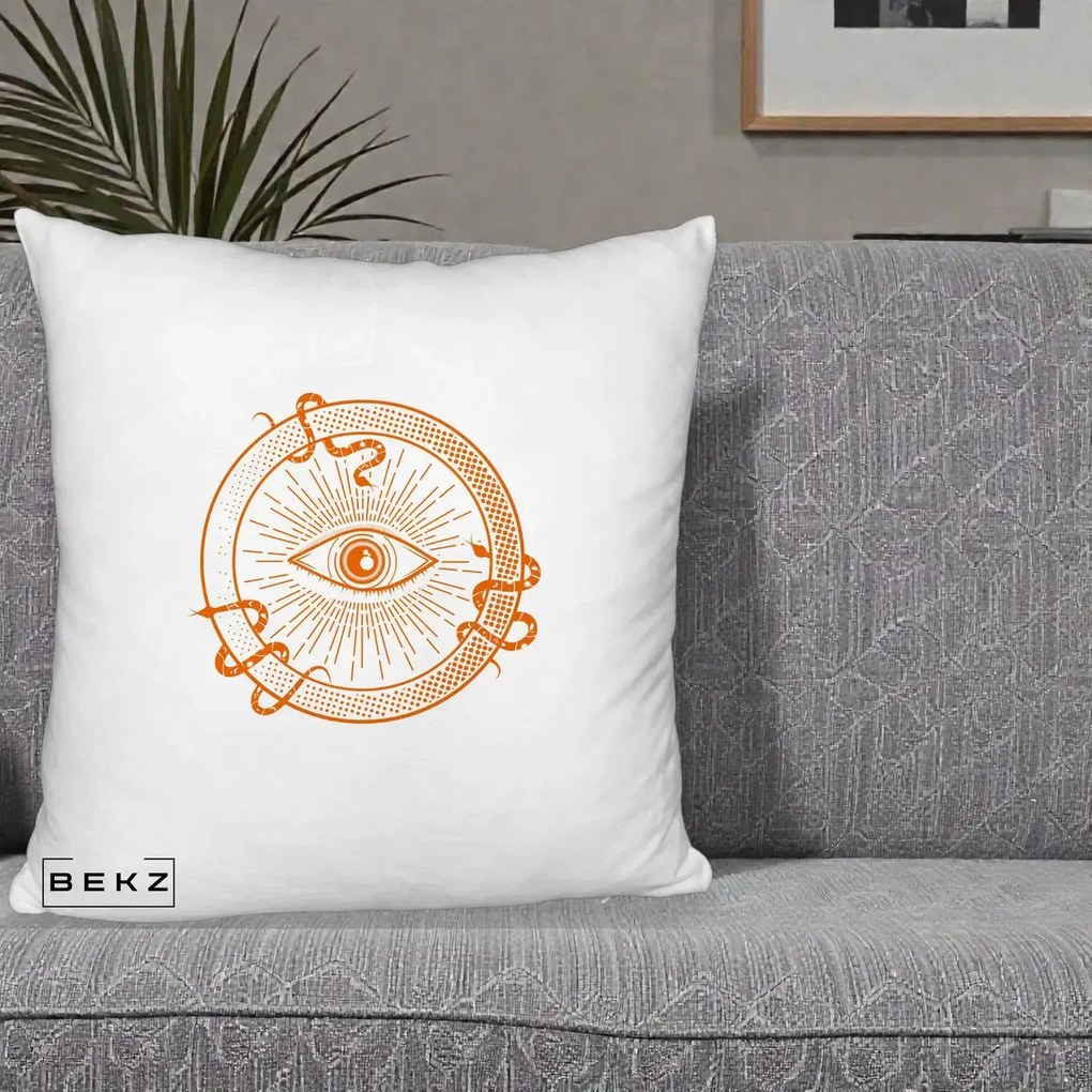 Perna Personalizata Ochiul Providentei Mistic Orange, 40x40 cm, Alb Pufos, Husa Detasabila, Perna Inclusa, BEKZ®