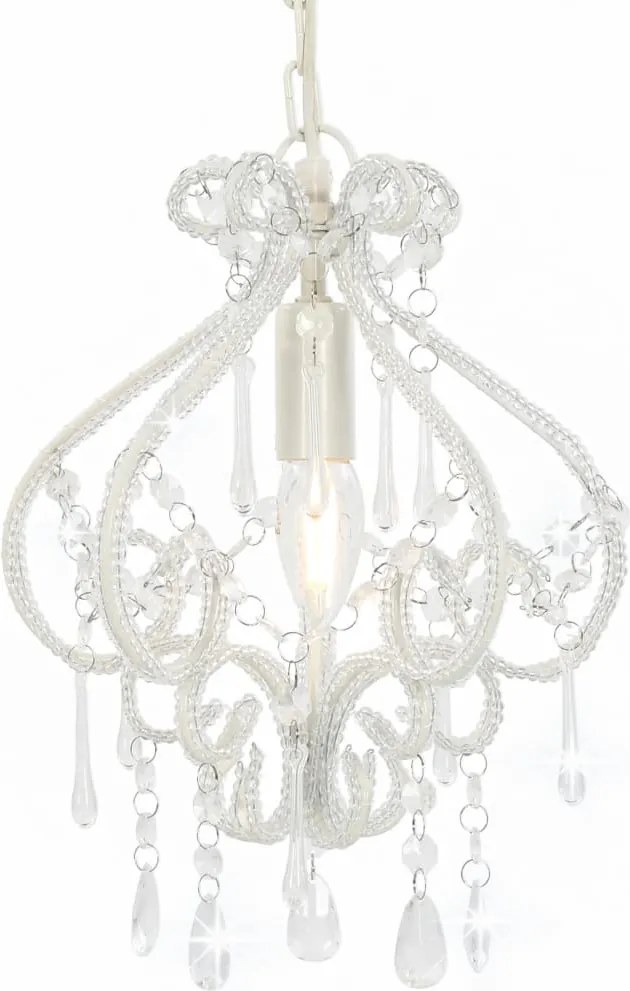 vidaXL Candelabru cu mărgele, alb, rotund, E14