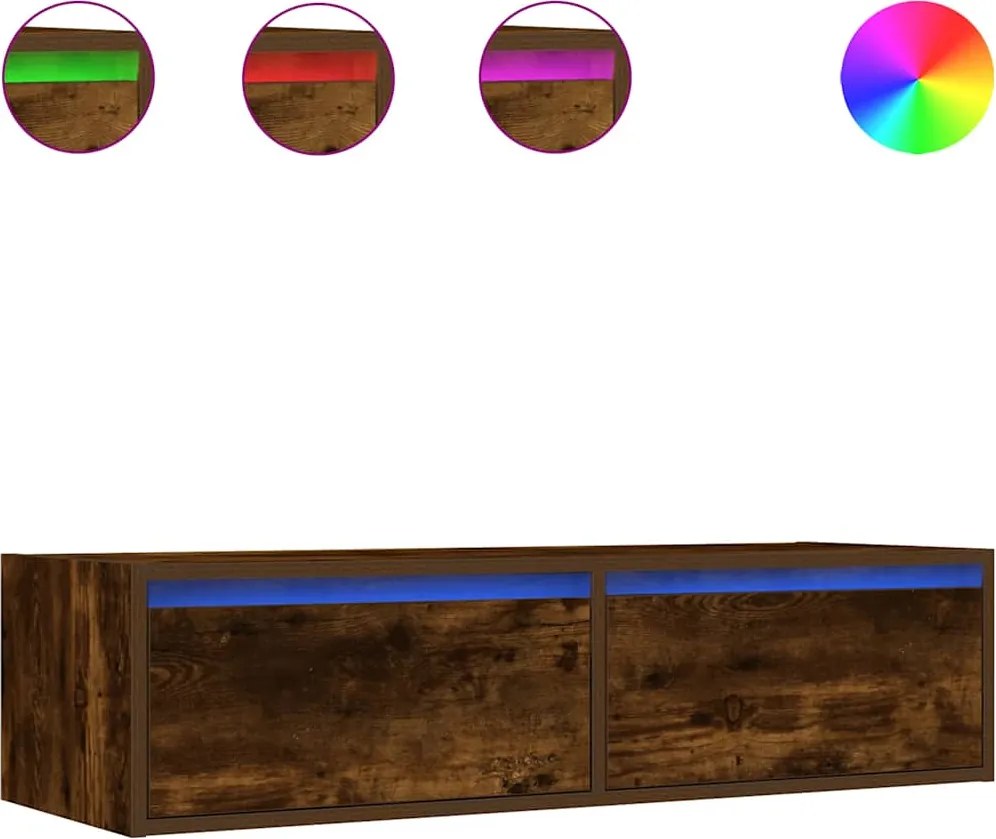 vidaXL Comodă TV cu lumini LED, stejar fumuriu,100X35,5x25 cm