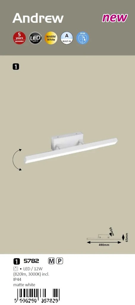 Aplica perete LED pentru oglinda baie IP44 Andrew 5782 RX