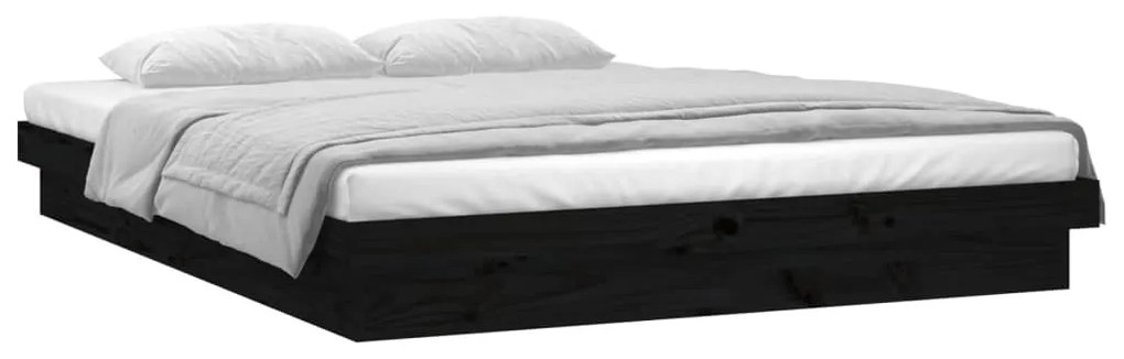 820011 vidaXL Cadru de pat cu LED mic dublu 4FT, negru, 120x190cm, lemn masiv