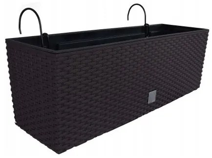 Jardiniera decorativa, suport metalic, imitatie ratan, maro, 58x18x19.5 cm, Rato Case W