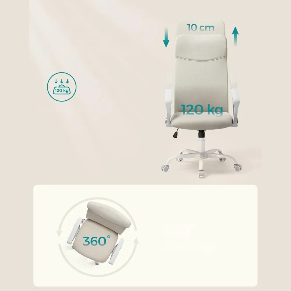 Scaun de birou DINA, max. 120 kg, bej/alb SongmicsHome