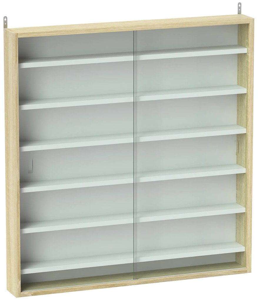 HOMCOM Vitrină pentru colecții vitrină de perete 80 x 9,5 x 83 cm 6 rafturi reglabile pe înălțime 2 uși glisante din sticlă | Aosom Romania