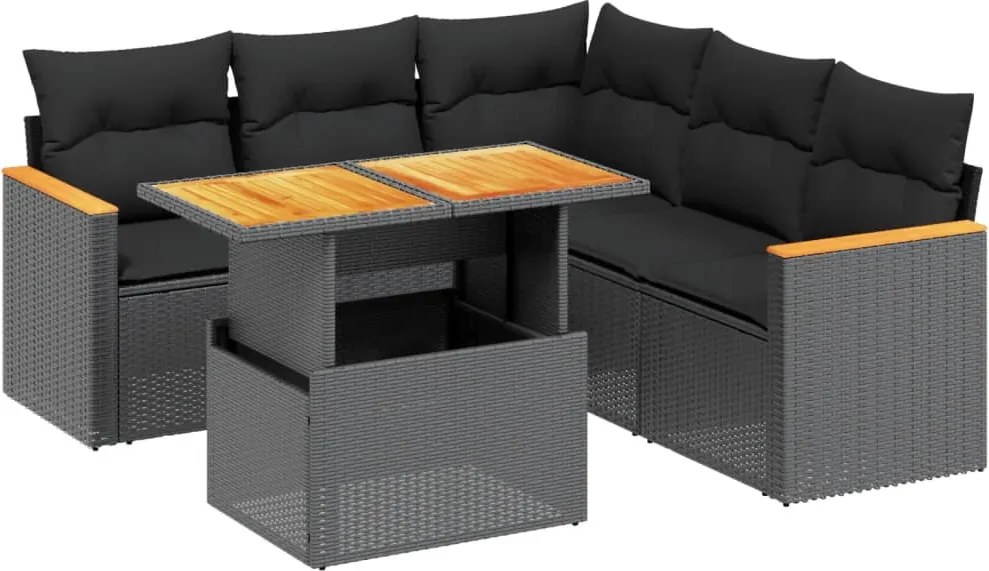 vidaXL Set mobilier de grădină cu perne, 6 piese, negru, poliratan