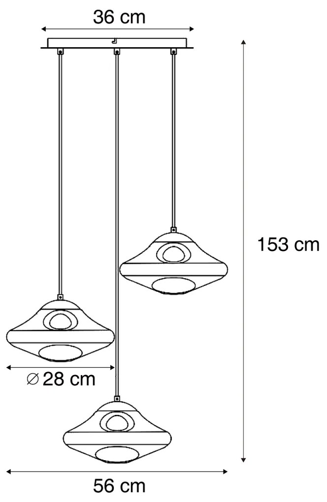 Lampă suspendată de design neagră cu sticlă fumurie cu 3 lumini - Gus