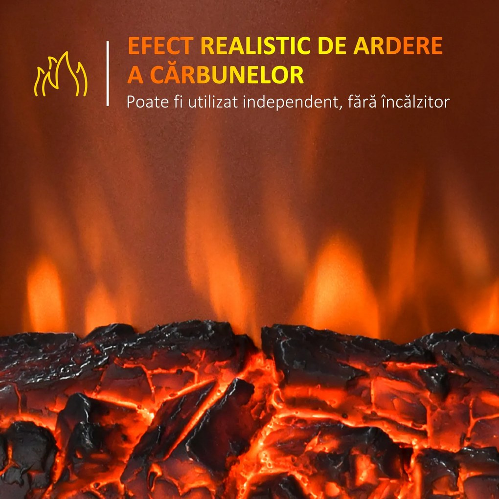 Șemineu Electric Încorporabil sau de Podea 1000-2000W, din Plastic și Metal, Auriu, 48x19x59cm HOMCOM | Aosom RO