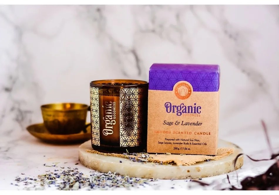 Organic Sage &amp; Lavender 200 g în sticlă cufolie aurie