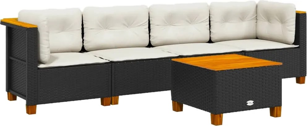 vidaXL Set mobilier de grădină cu perne, 5 piese, negru, poliratan