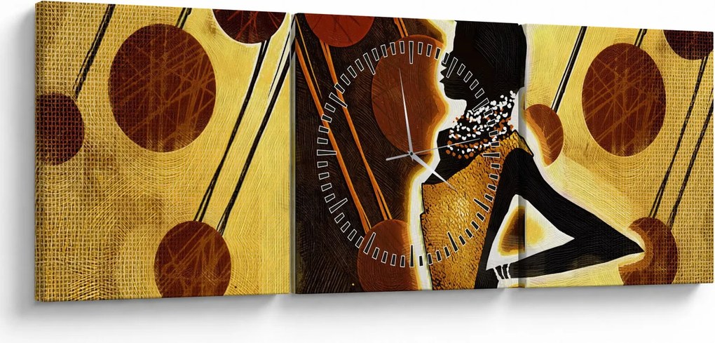 Tablou cu pictură artistică străveche (cu ceas) (90x30 cm)