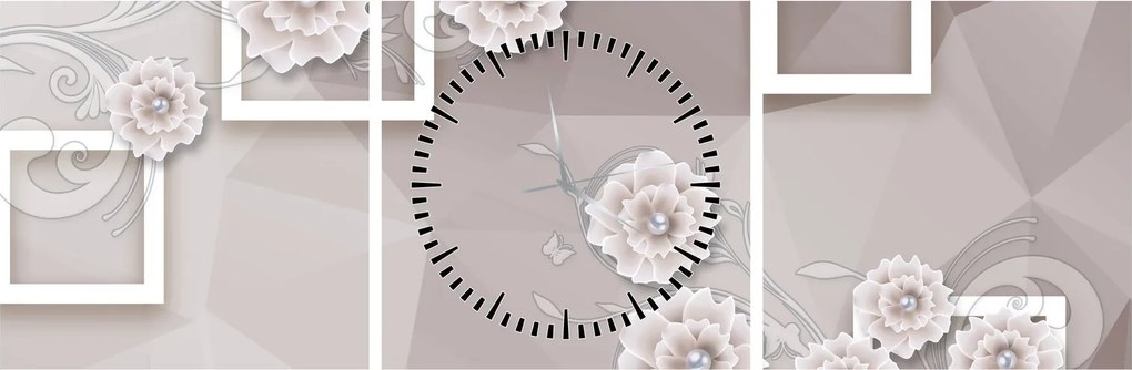 Tablou - Imagine flori bej (cu ceas) (90x30 cm)