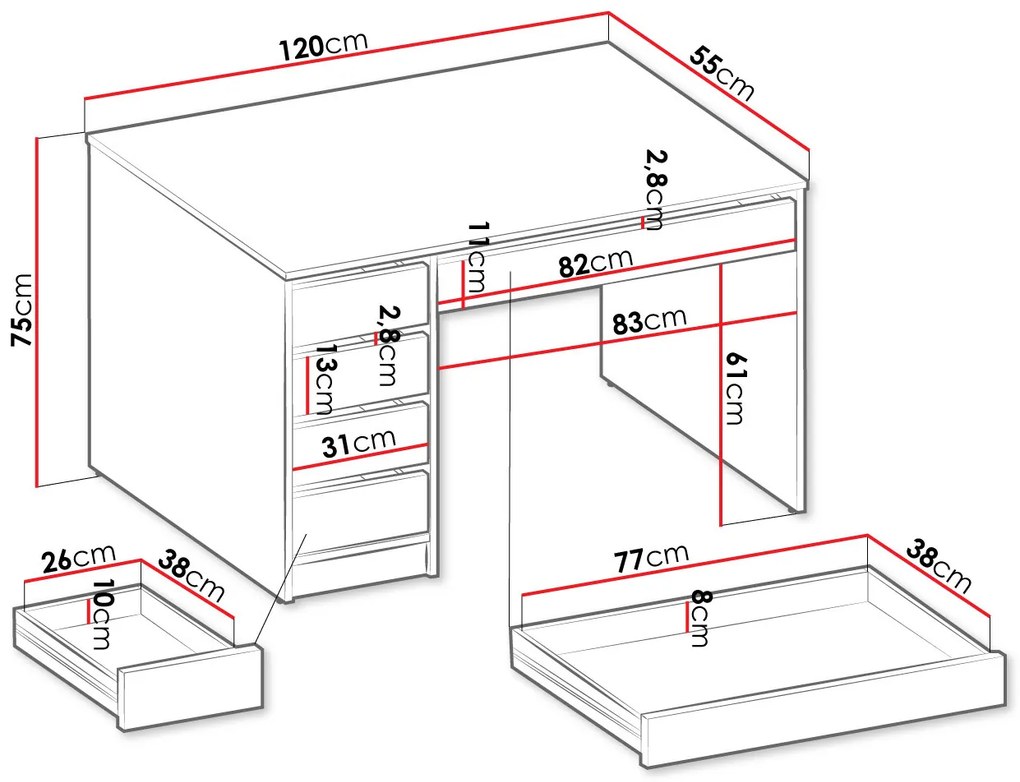 BIA509 - Masa de Birou 120 cm, office - Alb mat sau lucios