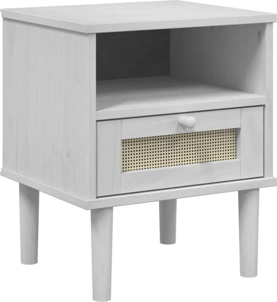 vidaXL Noptieră SENJA, aspect ratan alb, 40x35x48 cm, lemn masiv pin
