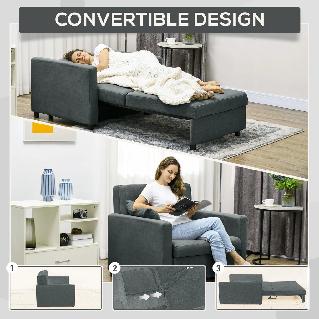 HOMCOM Fotoliu Tip Pat de O Persoană cu 2 Perne și Spațiu de Depozitare, Gri | Aosom Romania