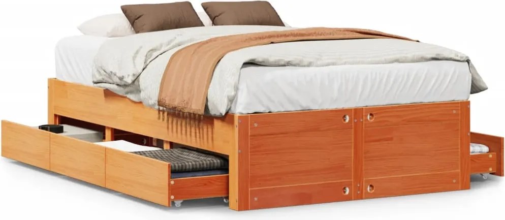 vidaXL Cadru pat fără saltea/cu sertare maro 120x190 cm lemn masiv pin