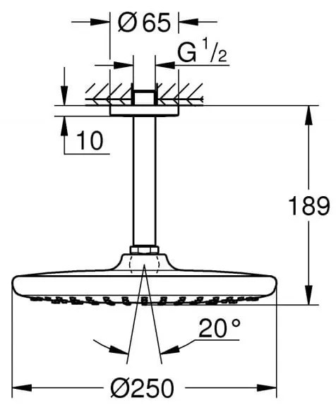 Dus fix Grohe Tempesta 250, cu montare in tavan, 1 jet, crom - 26669000