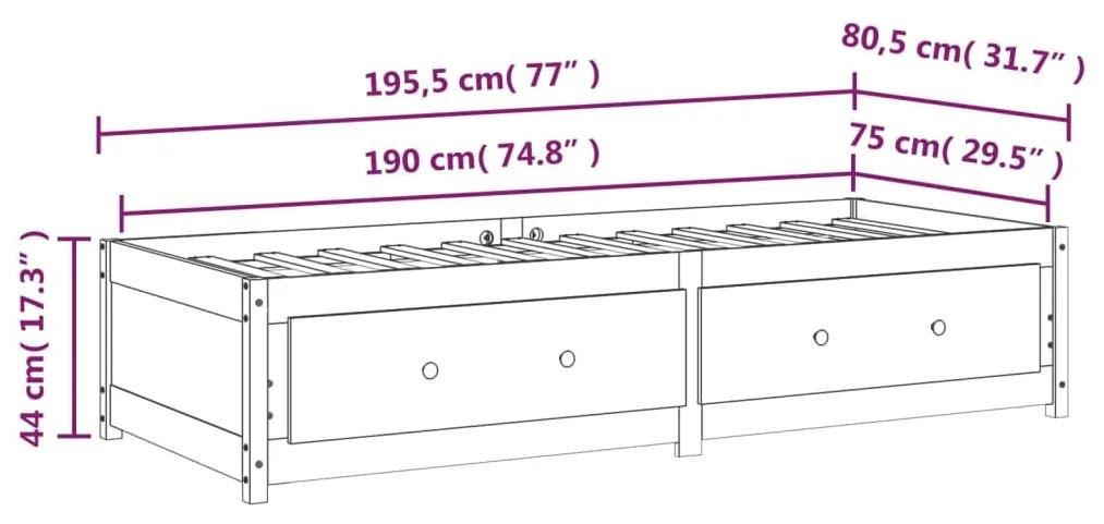 Pat de zi Small Single 2FT6, alb, 75x190 cm, lemn masiv pin Alb, 75 x 190 cm