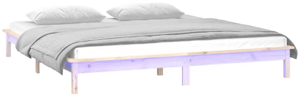Cadru de pat cu LED, 200x200 cm, lemn masiv Maro, 200 x 200 cm