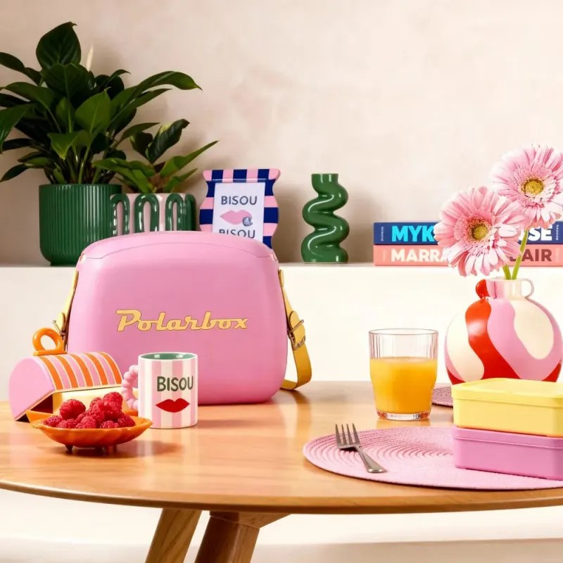 Geanta frigorifica Polarbox Pop, 6 litri, Include 2 cutii pentru pranz, Pana la 24 de ore, Roz/Galben