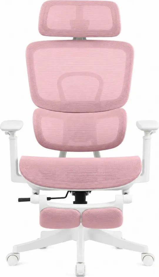 Scaun Ergonomic Premium Mesh cu Suport pentru Picioare, Reclinare 145°, Tetieră Reglabilă, Cotiere 3D, Suport Lombar Elastic și Șezut cu adâncime reglabilă, Roz