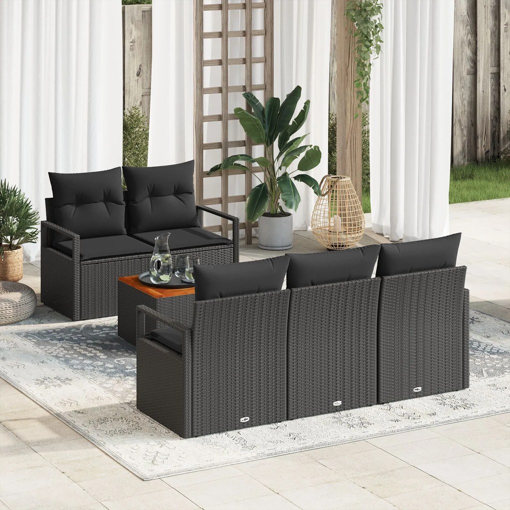 vidaXL Set de canapele pentru grădină cu pernă 6 pcs Negru Rattan poli