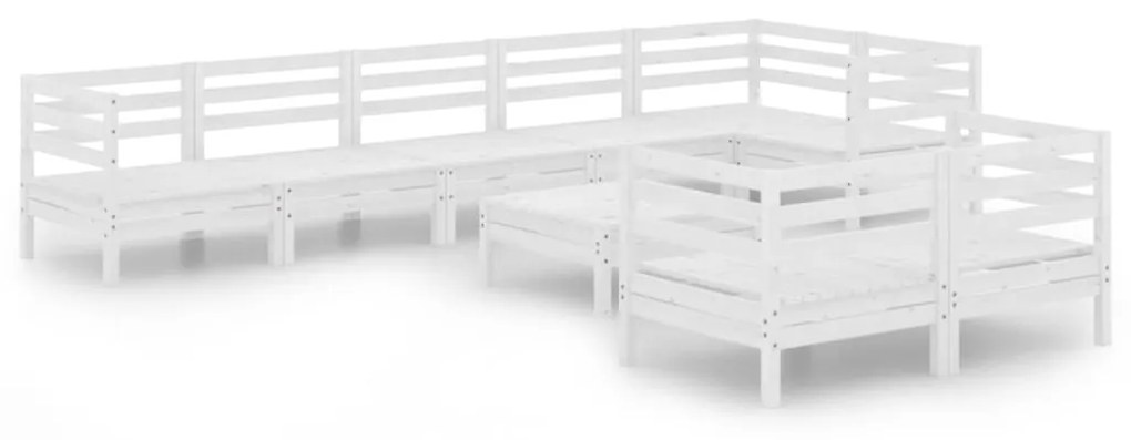 3082930 vidaXL Set mobilier de grădină, 9 piese, alb, lemn masiv de pin