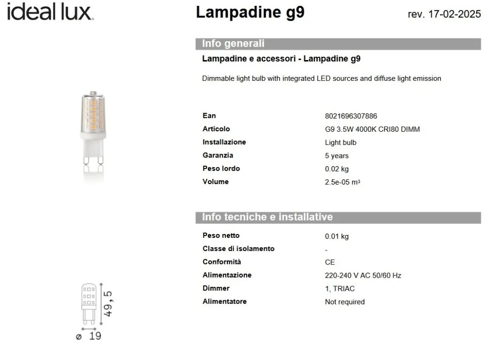Bec LED dimabil, G9 3,5W 4000k cri80 dimm