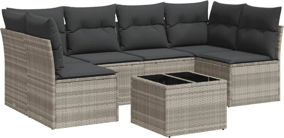 vidaXL Set canapele de grădină cu perne, 7piese gri deschis poliratan