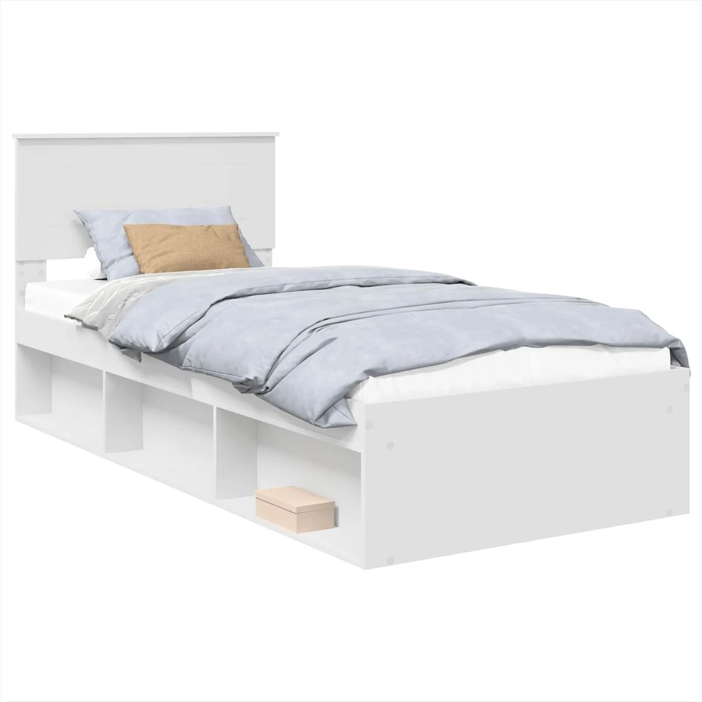 vidaXL Cadru de pat cu headboard Alb 90 x 200 cm Lemn compozit