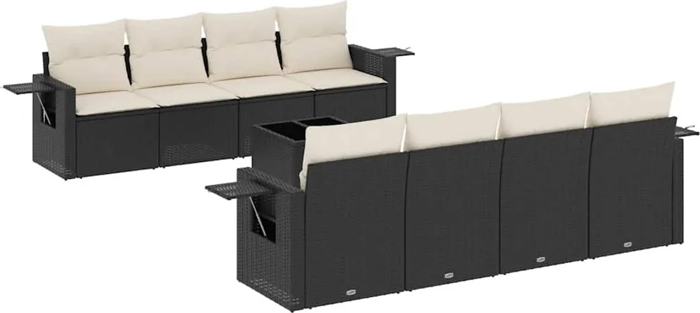 vidaXL Set mobilier de grădină cu perne, 9 piese, negru, poliratan