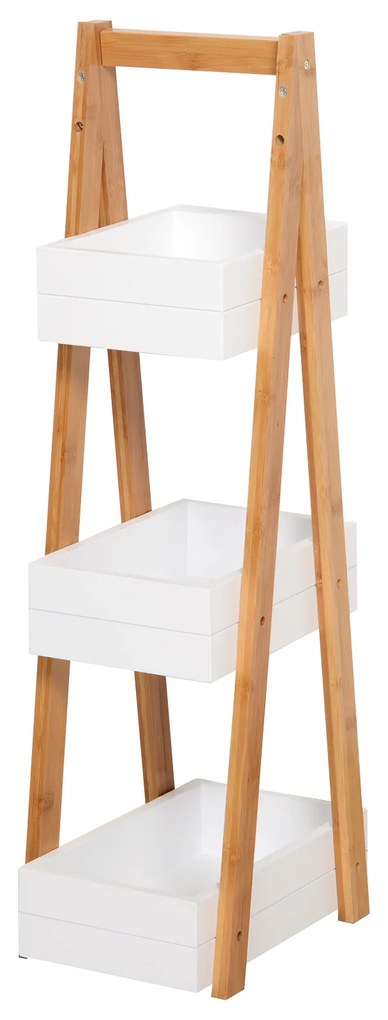 Raft cu 3 etajere Dulapior pentru baie cu economisire spatiu si multifunctional din lemn MDF si bambus 21x30x81cm, Alb HOMCOM | Aosom RO