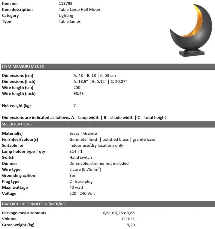 Veioza, lampa de masa dimabila Half Moon 113793 HZ