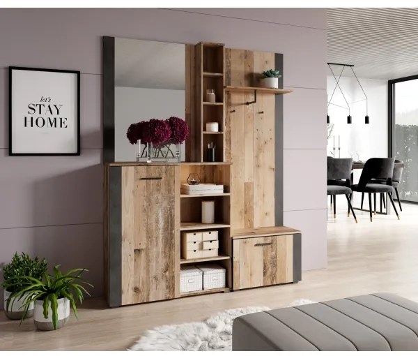 Panou de hol cu oglindă KEVIN, maro/negru