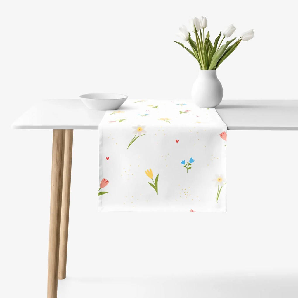 Goldea napron de masă 100% bumbac - grădină înflorită 35x180 cm