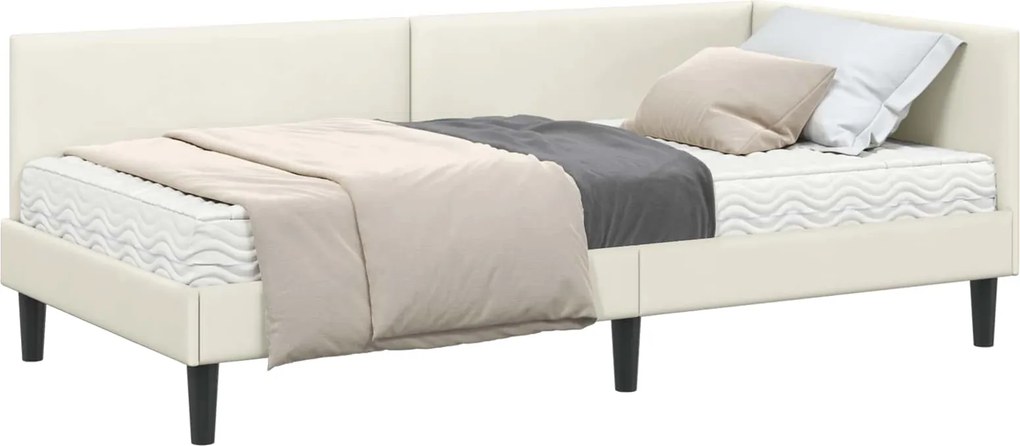 vidaXL Cadru de pat colțar cu saltea Altele Manual 2 pcs Crem Catifea