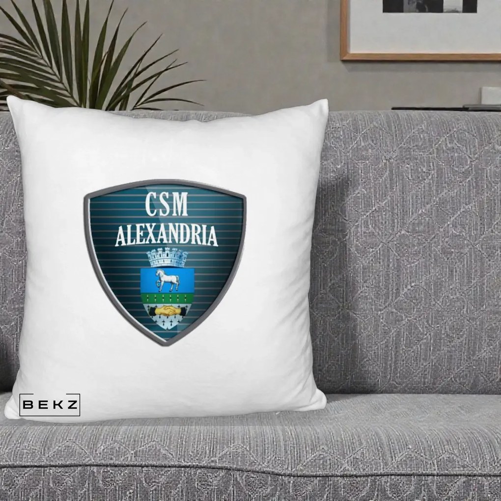 Perna Personalizata CSM Alexandria Fotbal, 40x40 cm, Alb Pufos, Husa Detasabila, Perna Inclusa, BEKZ®