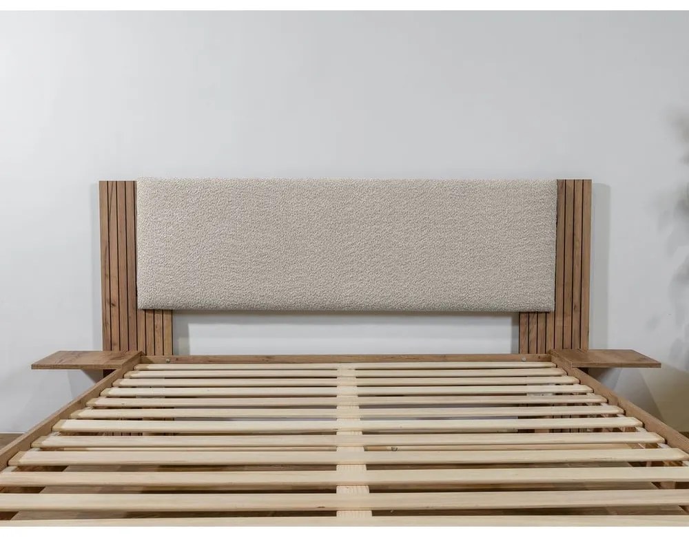 Pat matrimonial gri deschis cu somieră 160x200 cm Lior – Bobochic Paris