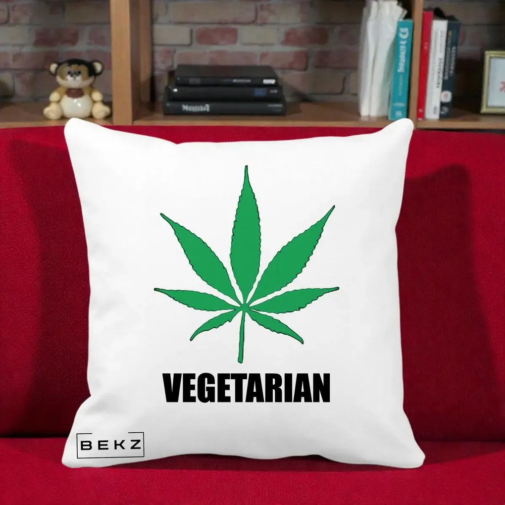 Perna Decorativa Vegetarian cu Frunza, 40x40 cm, Alba Mata, Husa Detasabila, Perna Inclusa, BEKZ®
