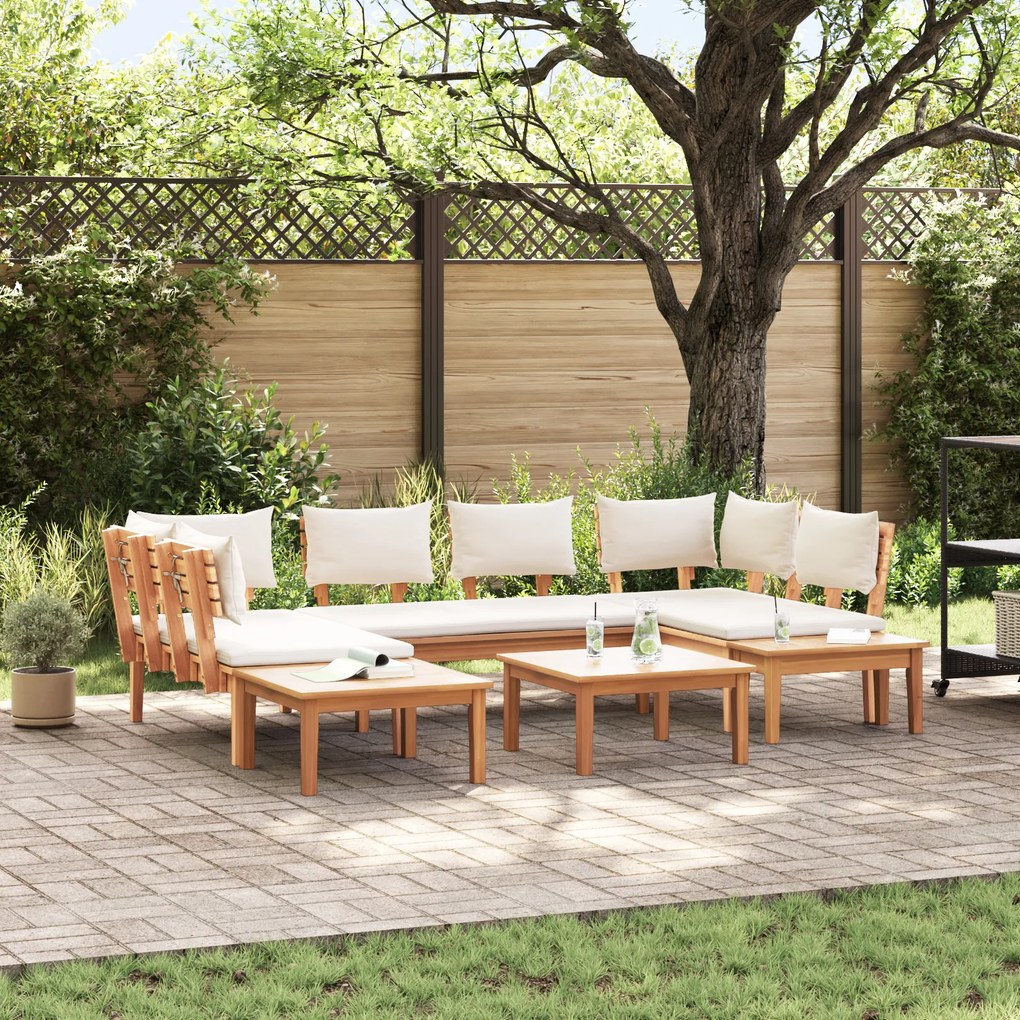 vidaXL Set de Bănci pentru Grădină cu pernă 4 pcs Maro și Crem
