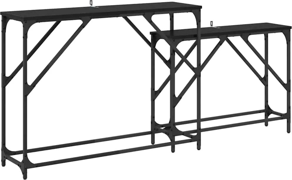 vidaXL Masă de consolă 2 pcs Stejar Negru 100 x 28 x 75 cm